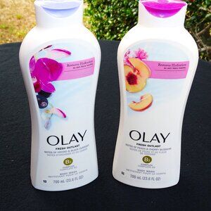 2 OLAY Body Wash Orchid & Black Currant and Peach & Cherry Blossom